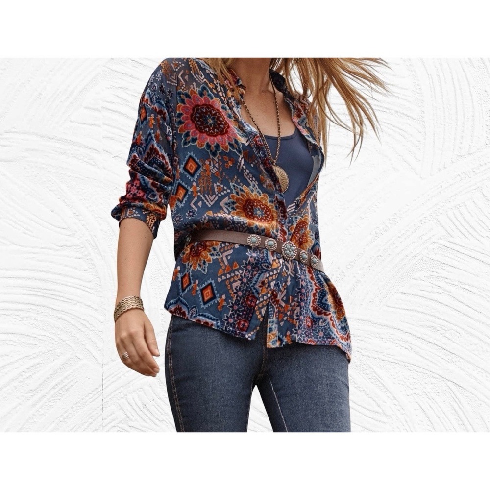 Johnny Was PL Oversized Audrey Shirt Velvet Sisi Burnout Blouse Whimsigoth
